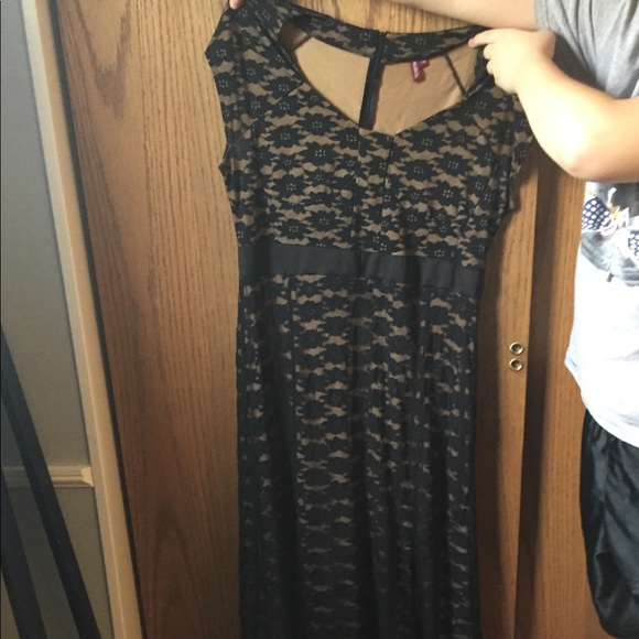 A floor length black lace and tan prom dress. - Picture 1 of 1
